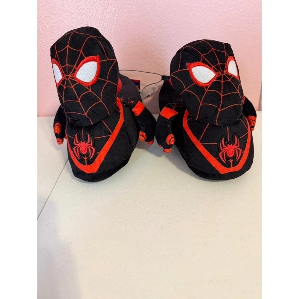 Marvel Spider-Man Miles Morales Kids Plush Slippers Black Red Size 4/5 NEW
